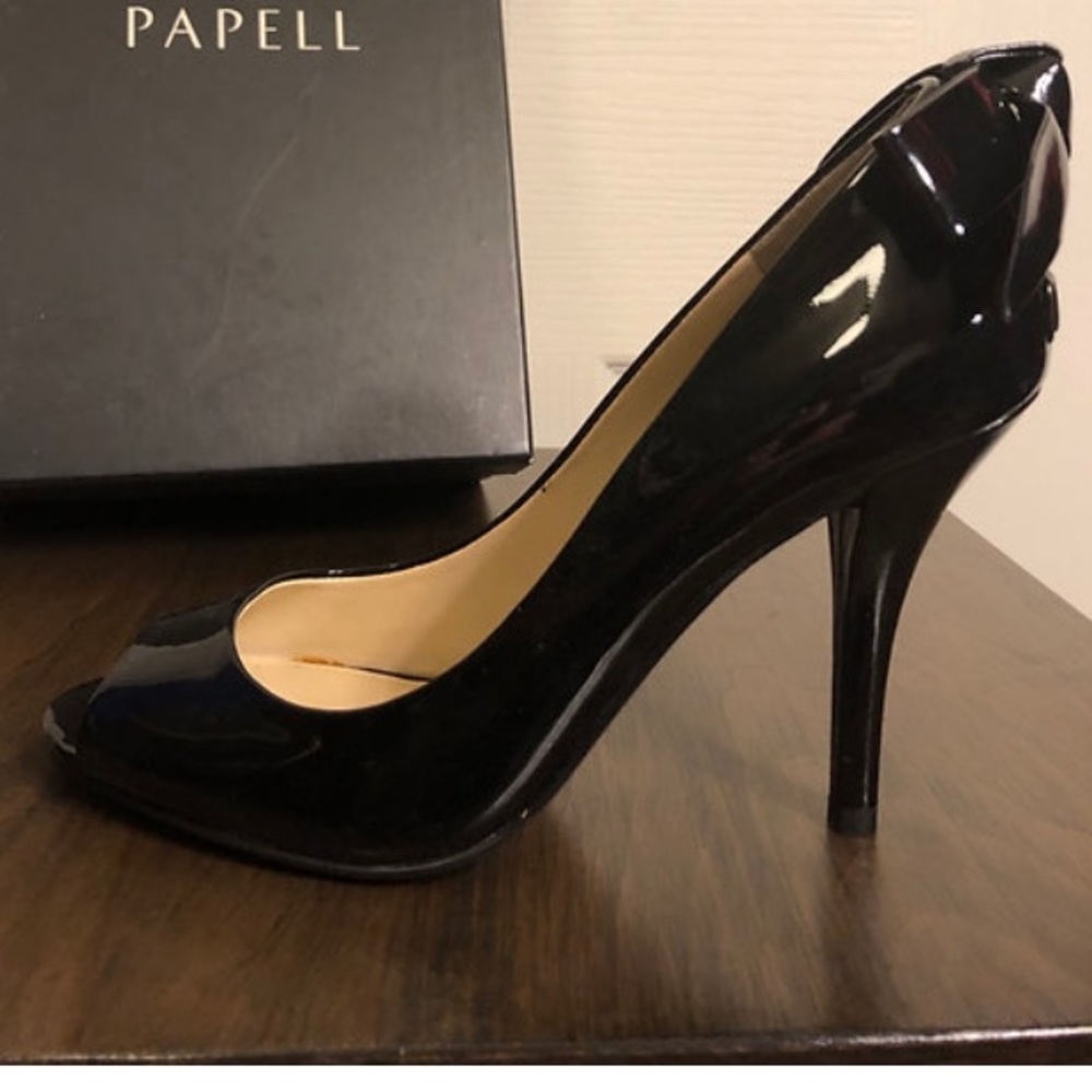 Enzo Angiolini Black Patent Peep Toe Pumps